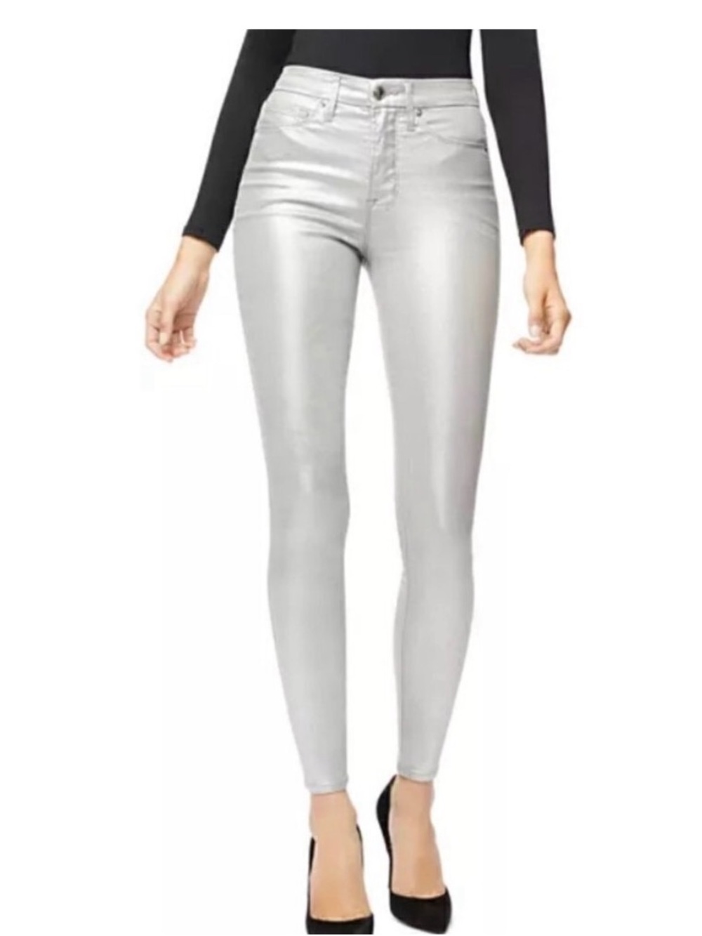 Good American Good Waist Silver metallic Skinny Jeans for Women NWT size 14